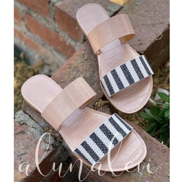 Boho Striped Textured Slip on Sandals Blush - Picture 2 of 2